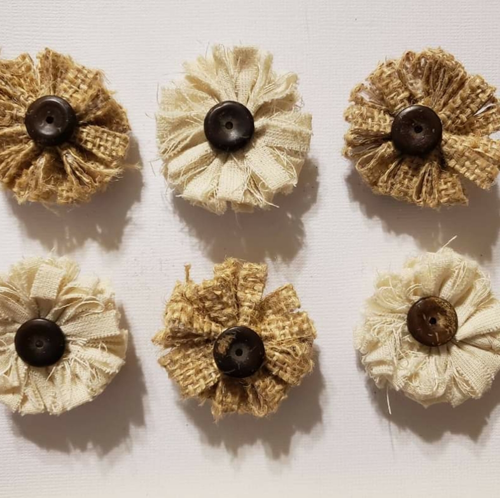 Set of 6 Burlap/Cloth Flower Magnets